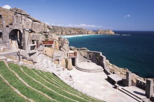 The Minack Theatre carved into the stone cliffs of Porthcurno.